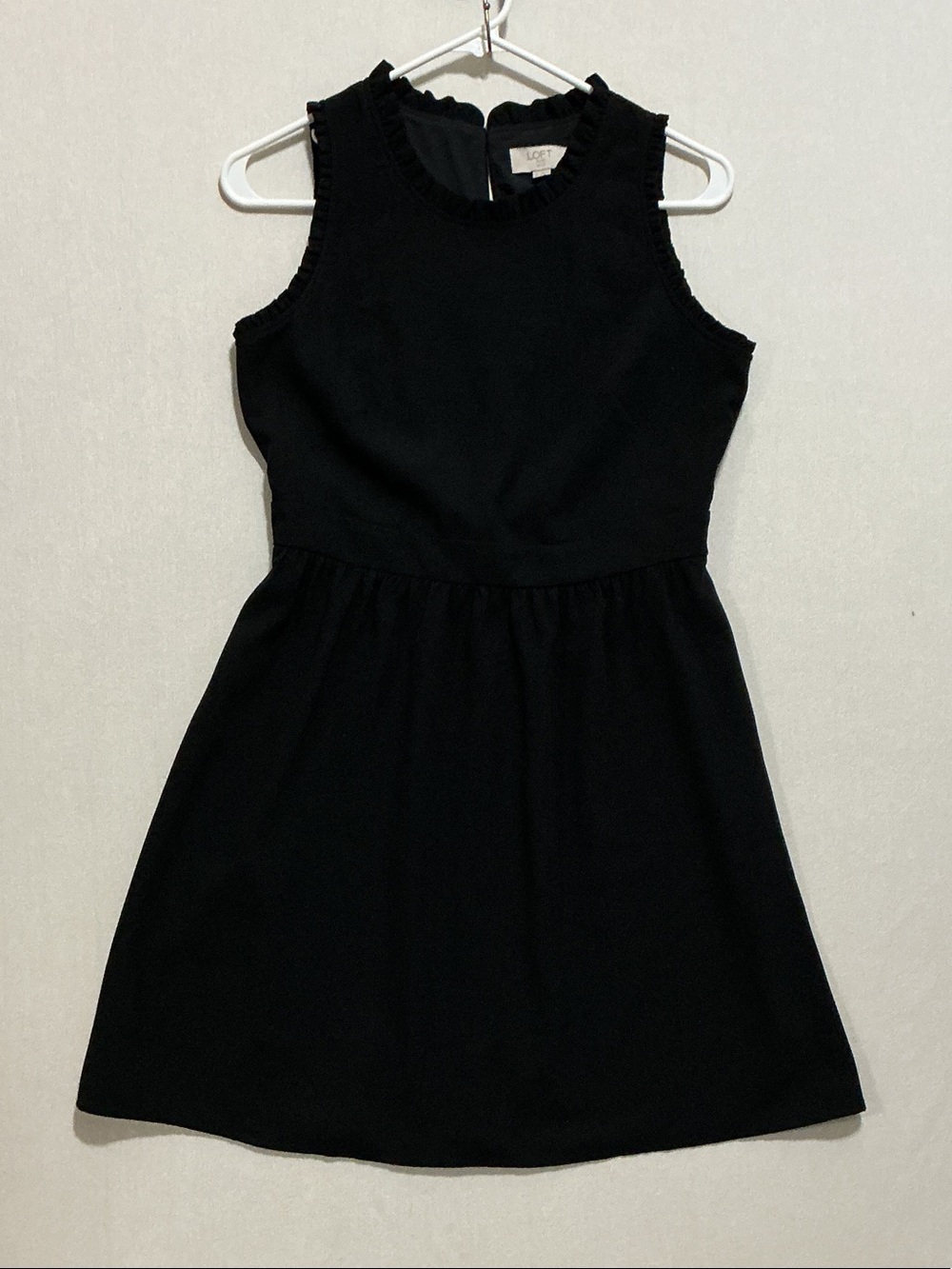 LOFT Black Sleeveless Ruffle-Neck Mini Dress